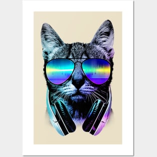 Music Lover Cat Cool Trendy Rainbow Graphic Posters and Art